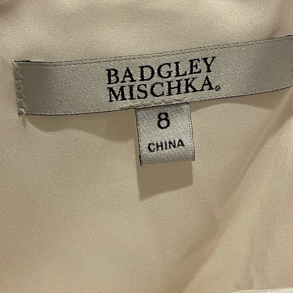 Badgley Mischka Cream Midi Dress Puff Origami Sleeves Square Neck size 8 NWOT - Picture 4 of 11